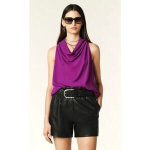 Ba&sh Tindy Purple Draped Cowl Neck Sleeveless Crepe Blouse M NWT